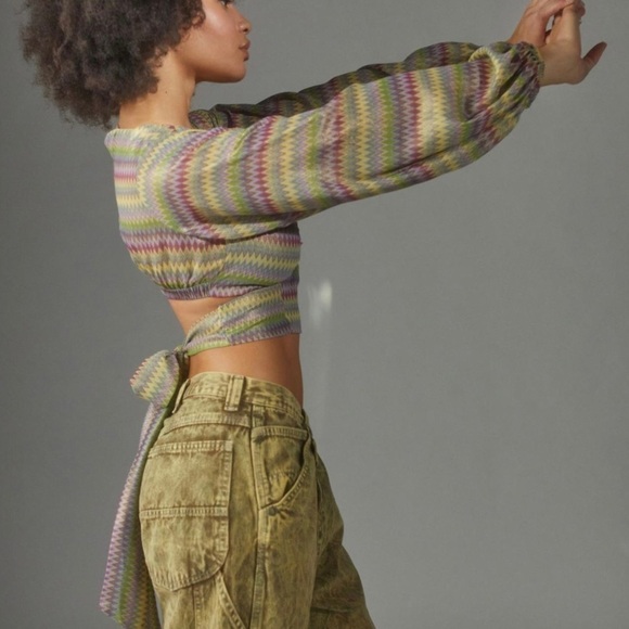 Nwot Urban Outfitters Kary Keyhole Tie-Back Long-sleeve Top in Purple Multi XS - Picture 4 of 10